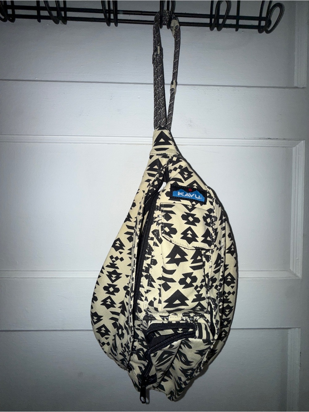 Kavu Black & Cream Aztec Pattern Rope Sling Bag